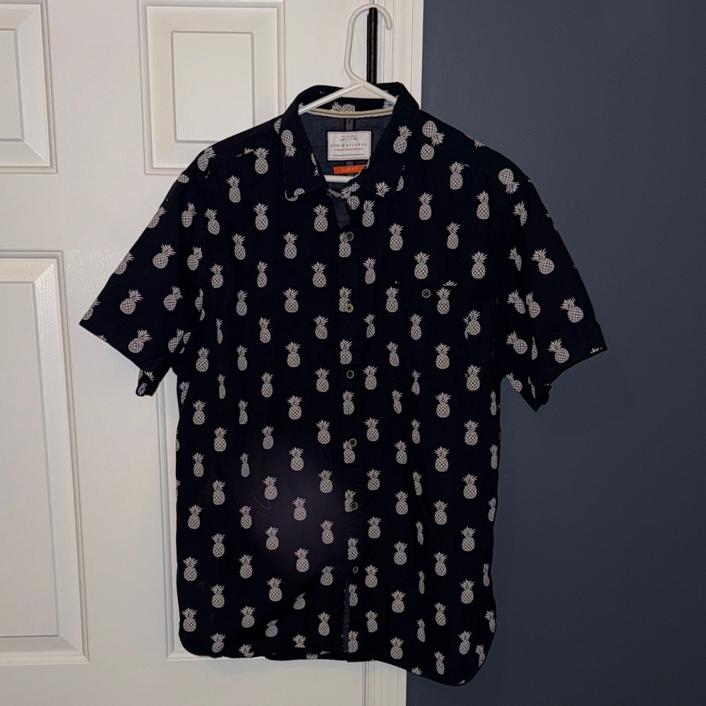 Denim & Flower Dark Blue Pineapple Print Shirt